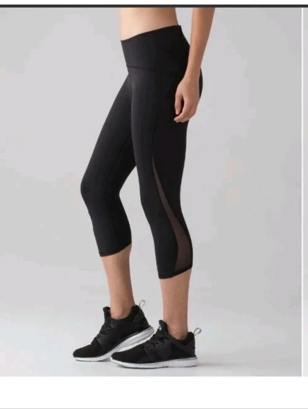 Lululemon Train Times Crop Tight Black Mesh Side Sz 6